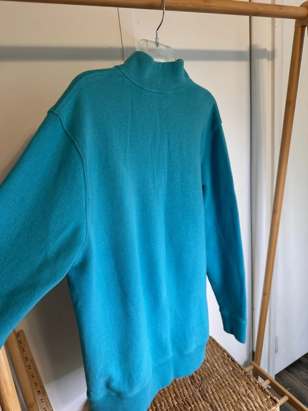 Lands' End Men's 1/4 Zip-Up Fleece Sweater - Teal Blue